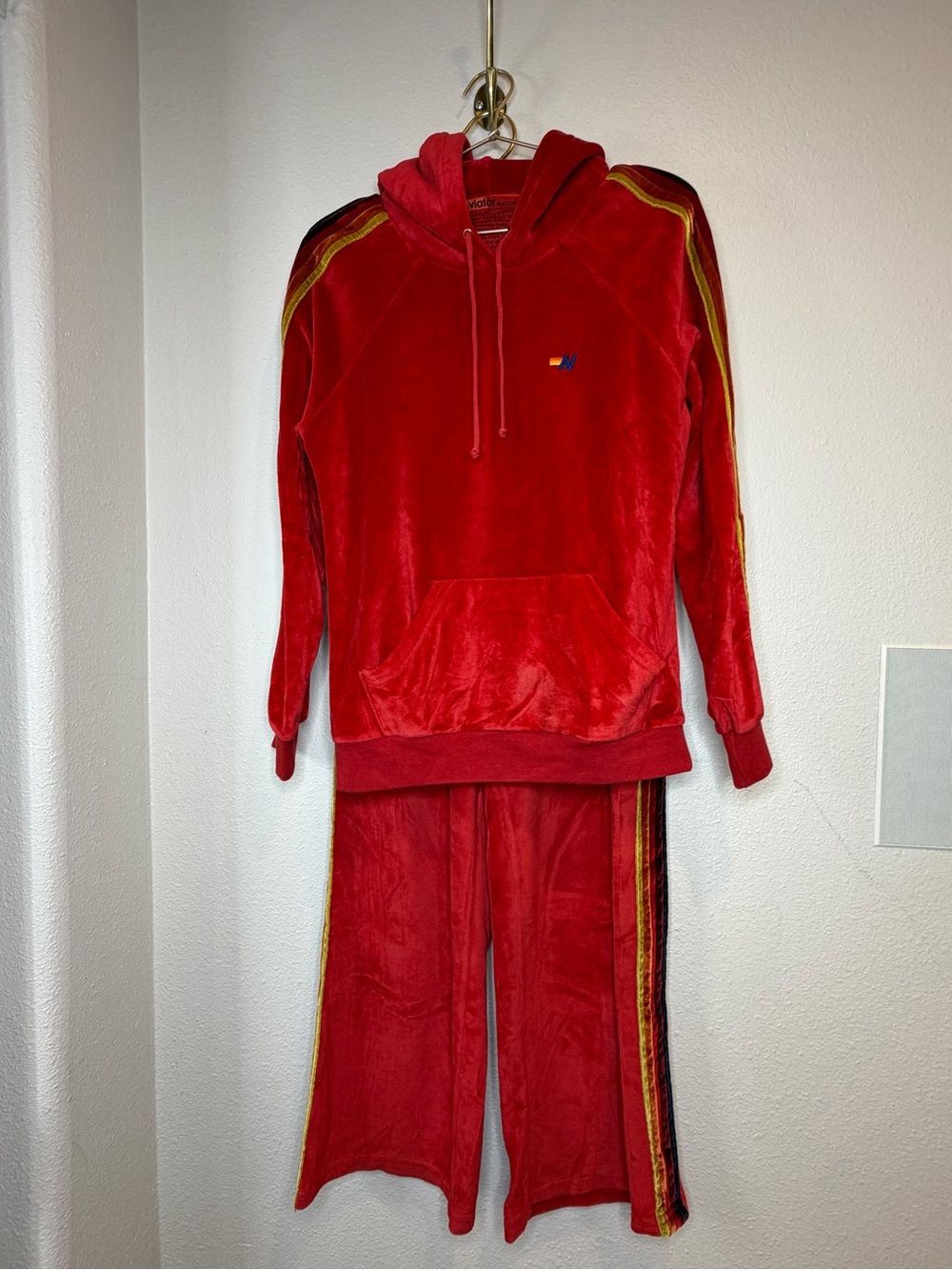 Aviator Nation Red Velour Hoodie (SMALL) & Pants (MEDIUM) set